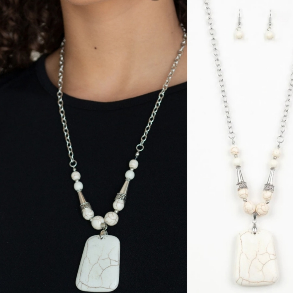 Statement white sandstone necklace